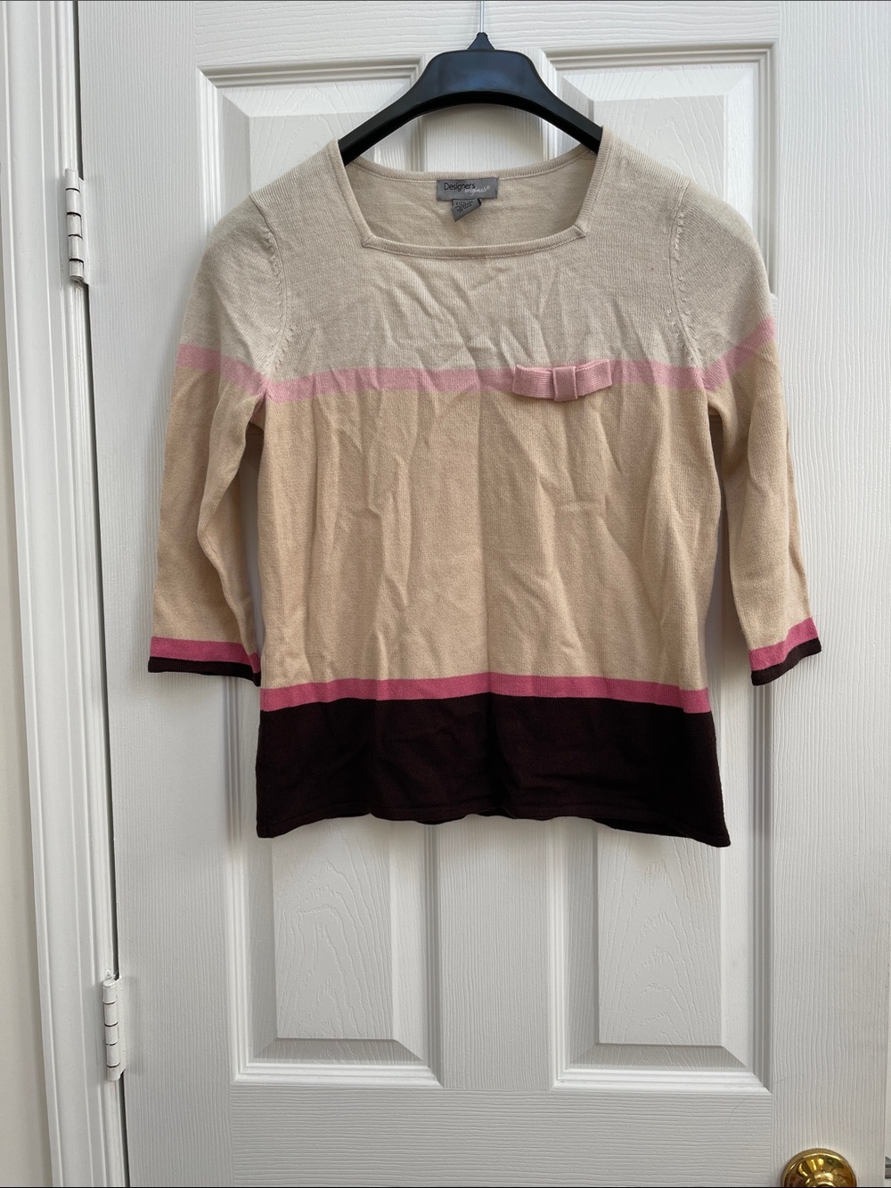 Designers Originals Color Block Long Sleeve Top in Beige & Pink